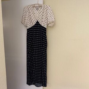 A New Day Elegant Black and White Polka Dot Midi Dress Size M.  GUC.